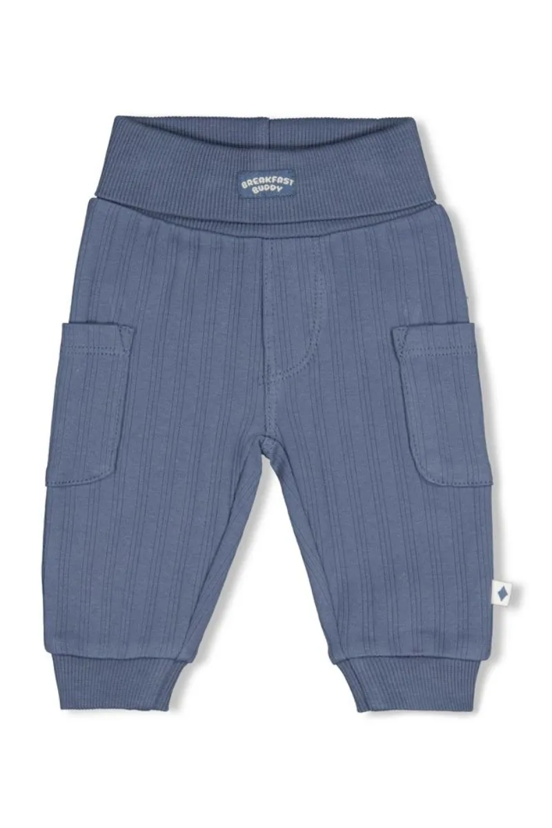 Feetje Broek Rib Breakfast Buddy blauw, geribd babybroekje